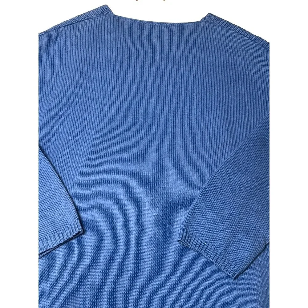 Crazy Horse By Liz Claiborne Sweater Large Blue V-Neck Knit Ribbed Cotton NWOT